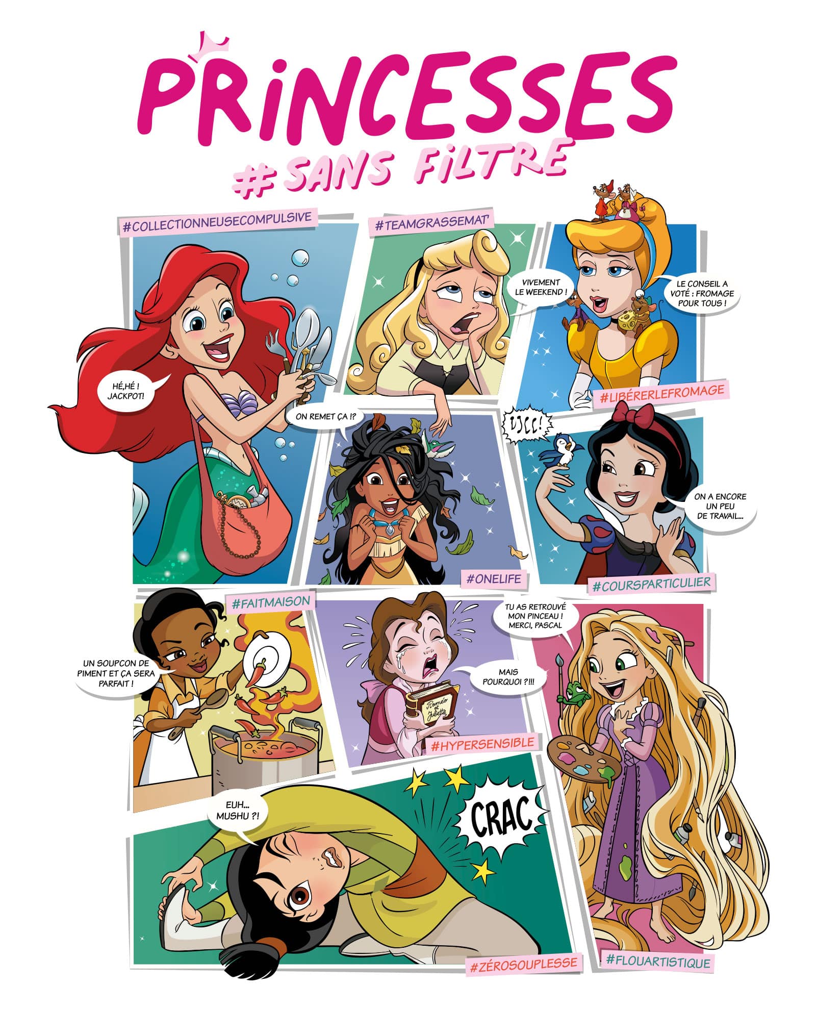 visuel-pixgoodies-mug-princesse-sans-filtre-dessin-anime-disney-prix-pix-goodies-1 T-shirt princesses sans filtre - Mug princesses sans filtre - Disney, Ariel, pocahontas, blanche neige, Mulan, Raiponce, Tania, Cendrillon